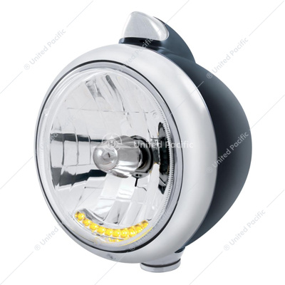 Black Guide 682-C Headlight H4 With 10 Amber LED & Original Style LED Signal-Clear Lens