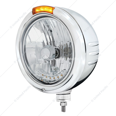 Stainless Steel Classic Embossed Stripe Headlight H4 With 6 Amber LED & Dual Mode LED Signal