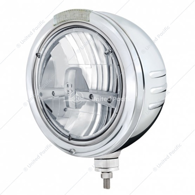 Stainless Steel Bullet Embossed Stripe Headlight 5 LED Bulb & Dual Mode LED Signal - Clear Lens