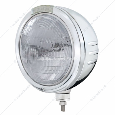 Stainless Steel Bullet Embossed Stripe Headlight 6014 & Dual Mode LED Signal - Clear Lens