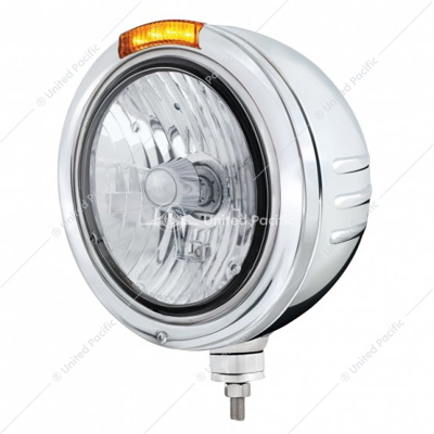 Stainless Steel Bullet Embossed Stripe Headlight Crystal H4 & Dual Mode LED Signal-Amber Lens