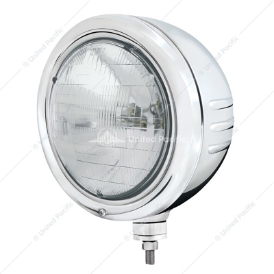 Stainless Classic Embossed Stripe Headlight Housing With H6024 Halogen Headlight