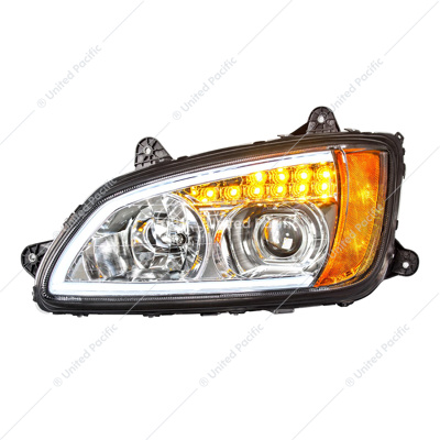 Chrome Projection Headlight With LED Turn Signal & Position Light For 2008-2017 Kenworth T660 - Driver