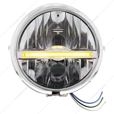 Chrome 5-3/4" Motorcycle Headlight 9 LED Bulb With Amber LED Light Bar - Side Mount