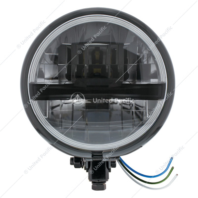 Black 5-3/4" Motorcycle Headlight 8 LED Blackout Bulb With Black Bar
