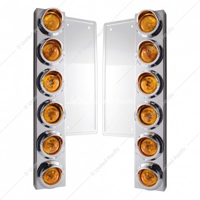 FL SS Front Air Cleaner Bracket W/12X 9 LED 2" Beehive Lights & Visors -Amber LED & Lens (Pair)