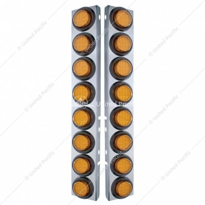 SS Front Air Cleaner Bracket With 16X 9 LED 2" Lights For Peterbilt-Amber LED & Lens