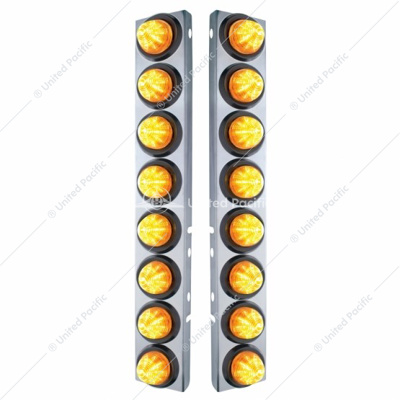 SS Front Air Cleaner Bracket With 16X 9 LED 2" Beehive Lights For Peterbilt-Amber LED & Lens