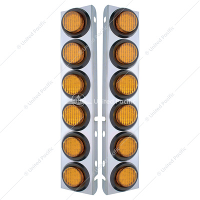 SS Front Air Cleaner Bracket With 12X 9 LED 2" Lights For Peterbilt-Amber LED & Lens