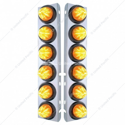 SS Front Air Cleaner Bracket With 12X 9 LED 2" Beehive Lights For Peterbilt-Amber LED & Lens