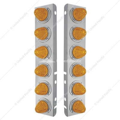 SS Front Air Cleaner Bracket With 12X 11 LED Watermelon Lights & Bezels For Peterbilt-Amber LED & Lens