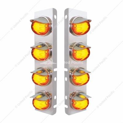 SS Front Air Cleaner Bracket With 8X 9 Amber LED Watermelon GloLight & Visors For Peterbilt-Amber Lens