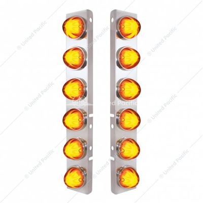 SS Front Air Cleaner Bracket With 12X 9 Amber LED Dual Function Watermelon GloLight For Peterbilt-Amber Lens