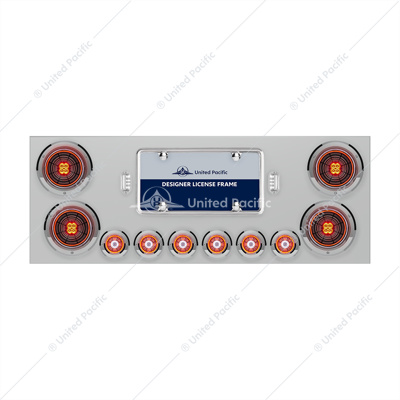 SS Rear Center Panel With Four 13 LED 4" Abyss Light & Six 4 LED 2" Lights & Bezels-Red LED/Clear Lens