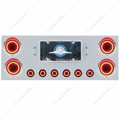 SS Rear Center Panel With Four 23 LED 4" Lights & Six 9 LED 2" Mirage Lights & Visors - Red LED/Clear Lens