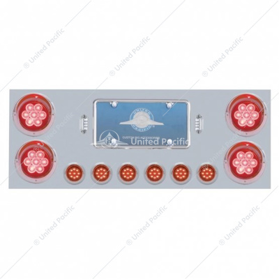 SS Rear Center Panel With 4X 7 LED 4" Reflector Lights & 6X 9 LED 2" Lights & Visors -Red LED & Lens