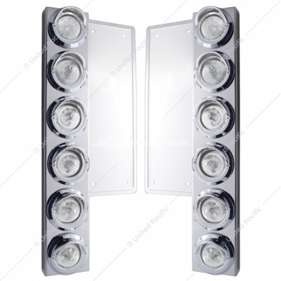 FL SS Front Air Cleaner Bracket W/12X 9 LED 2" Beehive Lights & Visors -Amber LED/Clear Lens