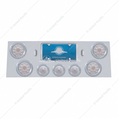 SS Rear Center Panel With 4X 10 LED 4" Light & 3X 13 LED 2-1/2" Beehive Light+Bezel-Red LED/Clear Lens