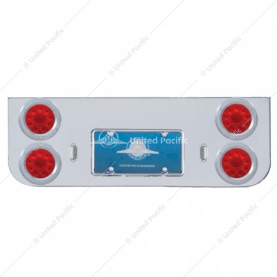 Chrome Rear Center Panel With Four 10 LED 4" Lights & Bezels - Red LED/Red Lens