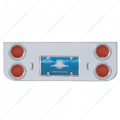 Chrome Rear Center Panel With Four 12 LED 4" Reflector Lights & Bezels - Red LED/Red Lens
