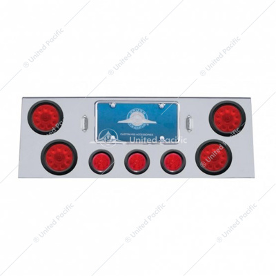 SS Rear Center Panel With 4X 10 LED 4" Lights & 3X 13 LED 2-1/2" Beehive Lights -Red LED & Lens