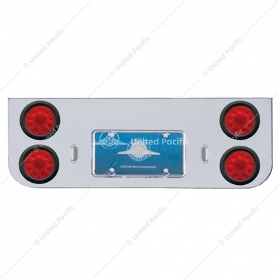 Chrome Rear Center Panel With Four 10 LED 4" Lights & Grommets - Red LED/Red Lens