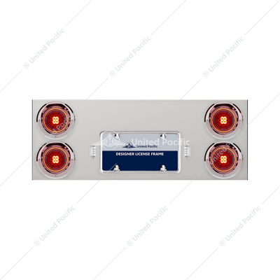 33-3/4" Stainless Rear Center Panel With 4X 13 LED 4" Abyss Lights & Visors - Red LED/Red Lens