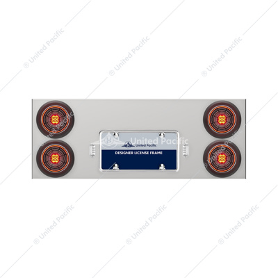 33-3/4" Stainless Rear Center Panel With 4X 13 LED 4" Abyss Lights & Grommets - Red LED/Clear Lens