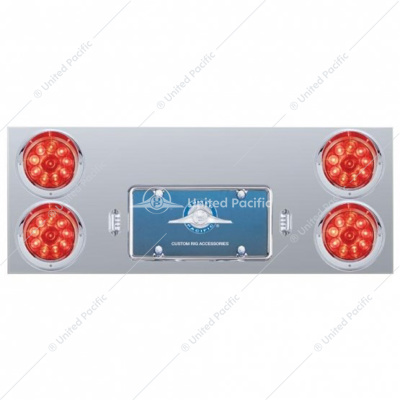 33-3/4" Stainless Rear Center Panel With Four 10 LED 4" Lights & Visors - Red LED/Red Lens