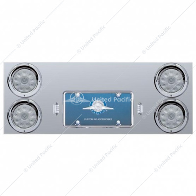 33-3/4" Stainless Rear Center Panel With Four 10 LED 4" Lights & Visors - Red LED/Clear Lens