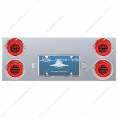 33-3/4" Stainless Rear Center Panel With Four 21 LED 4" GloLight & Visors - Red LED/Red Lens