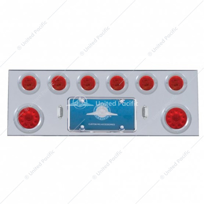 SS Rear Center Panel With Two 10 LED 4" Lights & 6X 13 LED 2-1/2" Lights & Bezels -Red LED & Lens