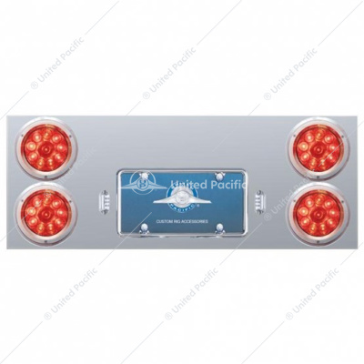 33-3/4" Stainless Rear Center Panel With Four 10 LED 4" Lights & Bezels - Red LED/Red Lens
