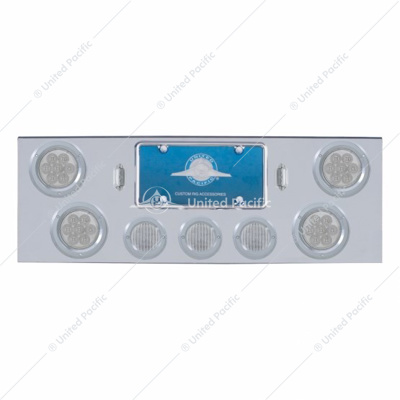 Chrome Rear Center Panel With 4X 7 LED 4" Reflector Lights & 3X 13 LED 2-1/2" Lights - Red LED/Clear Lens