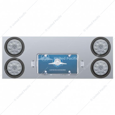 33-3/4" Stainless Rear Center Panel With Four 10 LED 4" Lights & Grommets - Red LED/Clear Lens