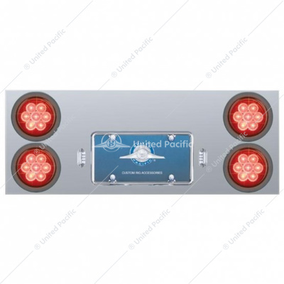 33-3/4" Stainless Rear Center Panel With Four 7 LED 4" Reflector Lights & Grommets - Red LED/Red Lens