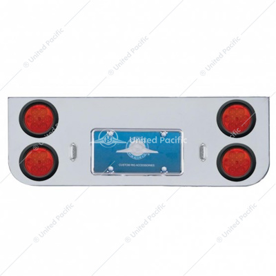 Chrome Rear Center Panel With Four 7 LED 4" Reflector Lights & Grommets - Red LED/Red Lens