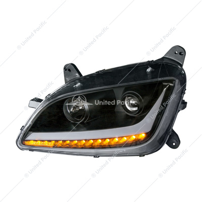 Black Projection Headlight With LED Position & Signal For 2012-2021 Peterbilt 579- Driver