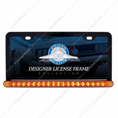 Black License Plate Frame With 19 LED 12" Reflector Light Bar - Amber LED/Amber Lens