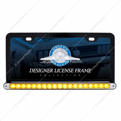 Black License Plate Frame With 19 LED 12" Reflector Light Bar - Amber LED/Clear Lens
