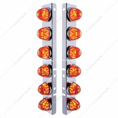 SS Front Air Cleaner Bracket With 12X 17 LED Watermelon Lights For Peterbilt- Amber LED/Dark Amber Lens