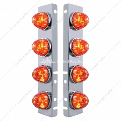 SS Front Air Cleaner Bracket With 8X 17 LED Watermelon Lights For Peterbilt- Amber LED/Dark Amber Lens