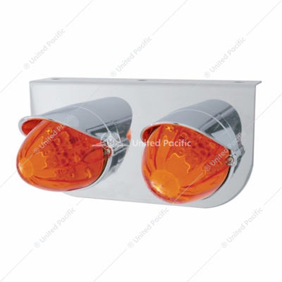 Stainless Light Bracket With 2X 19 LED Watermelon Lights & Visors - Amber LED/Dark Amber Lens