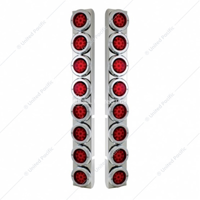 SS Rear Air Cleaner Bracket With 16X 9 LED 2" Reflector Lights & Bezels For Peterbilt-Red LED & Lens