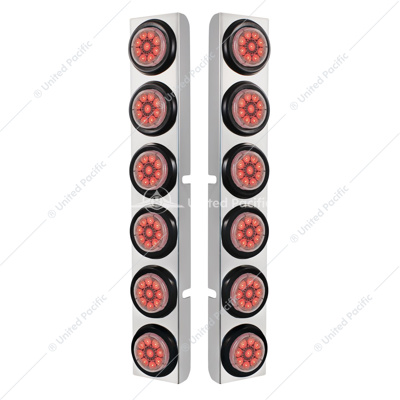 SS Rear Air Cleaner Bracket With 12X 9 LED 2" Reflector Lights For Peterbilt-Red LED/Clear Lens