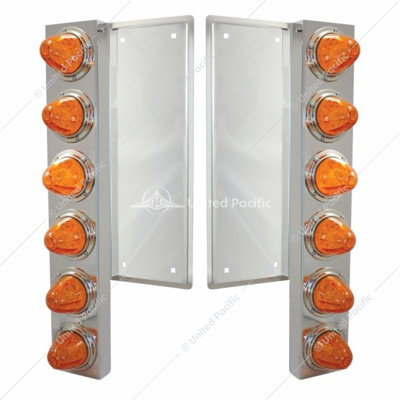 FL SS Front Air Cleaner Bracket With 12X 11 LED Watermelon Lights & Bezels -Amber LED & Lens