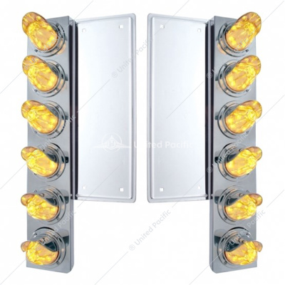 FL SS Front Air Cleaner Bracket With 12X 11 LED Watermelon Lights & Visors -Amber LED/Clear Lens