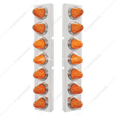 SS Front Air Cleaner Bracket With 14X 11 Amber LED Watermelon Lights & Bezel For KW Trucks -Amber Lens