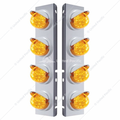 SS Front Air Cleaner Bracket With 8X 17 Amber LED Dual Function Reflector Lights & Visors For Peterbilt-Amber