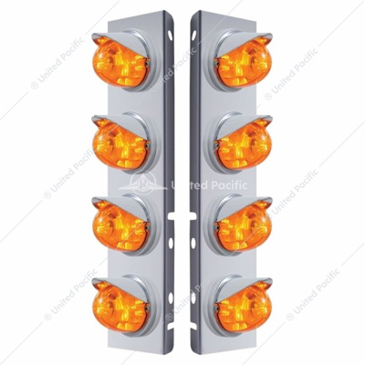 SS Front Air Cleaner Bracket With 8X 17 Amber LED Dual Func. Watermelon Lights & Visors For Peterbilt-Amber Le